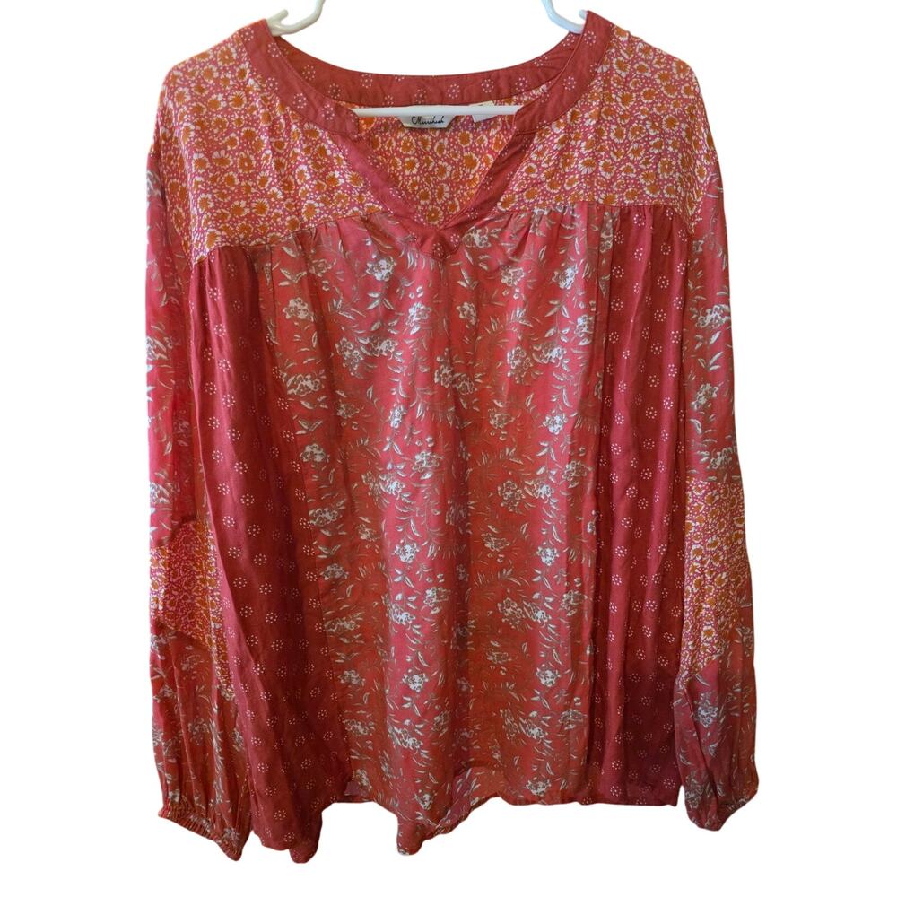 Caffe Marrahesh Cottage Core Long Sleeve‎ Blouse XL Womens V Neck Multicolor